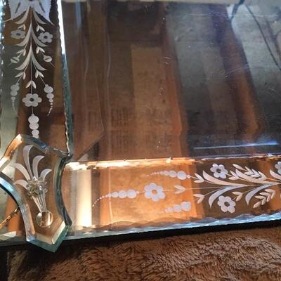 Antique Deco Large Heavy Beveled Wall Mirror 21â€ x 38â€. LOT 34