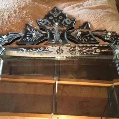 Antique Deco Large Heavy Beveled Wall Mirror 21â€ x 38â€. LOT 34