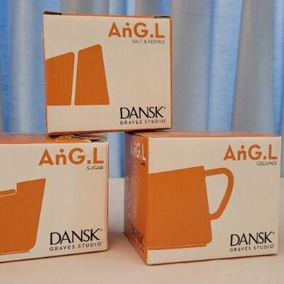 Lot 10: (3) NEW Michael Graves DANSK AnG.L Creamer, Sugar and Salt/Pepper DESIGNER