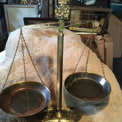 Large Vintage Brass 25â€ Store Display or Lawyer Scale. LOT 44