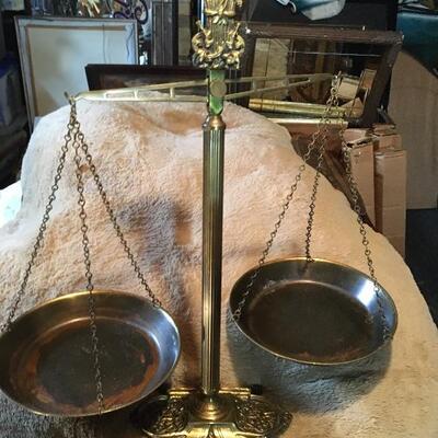 Large Vintage Brass 25â€ Store Display or Lawyer Scale. LOT 44