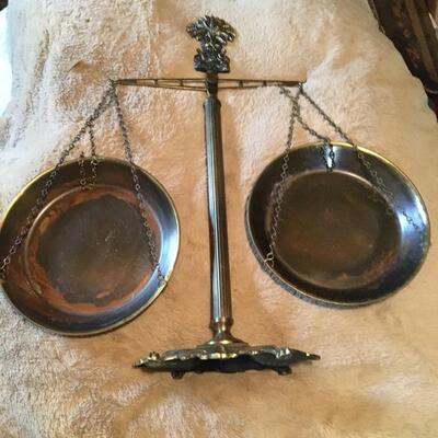 Large Vintage Brass 25â€ Store Display or Lawyer Scale. LOT 44