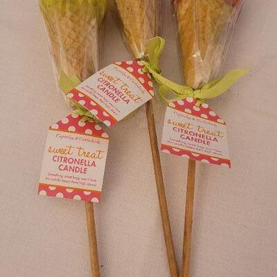 Lot 27: (3) New HALLMARK Designer Ice Cream Cone Citronella Candles 