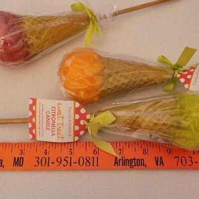 Lot 27: (3) New HALLMARK Designer Ice Cream Cone Citronella Candles 