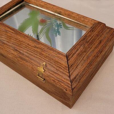 Lot 68: Vintage Mirror Top Bird Theme Jewelry Trinket Box