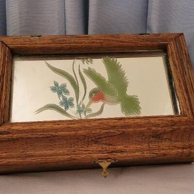 Lot 68: Vintage Mirror Top Bird Theme Jewelry Trinket Box