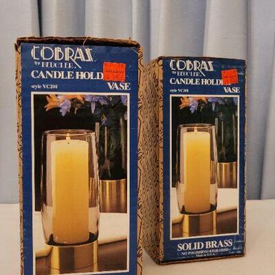 Lot 70: (2) New COBRAS Solid Brass Designer Candle Holders