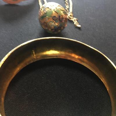 3 pc Vintage Jewelry Collection with Bangles and CloisonnÃ© Egg Necklace.  LOT 67