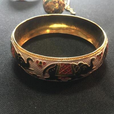 3 pc Vintage Jewelry Collection with Bangles and CloisonnÃ© Egg Necklace.  LOT 67