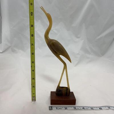 -30- VINTAGE | 1960s Carved Horned Figure | Stork Egret Herron Crane