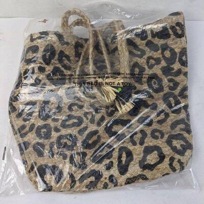 Magid Straw Jute Leopard Print Tote Handbag Purse - New