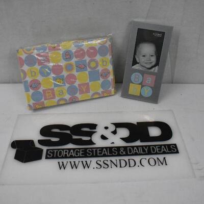 2 pc Baby Photo Lot: Small Photo Album & Small Frame - New