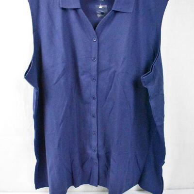 Lane Bryant Sleeveless Button Up Shirt, size 3X, Navy Blue - New