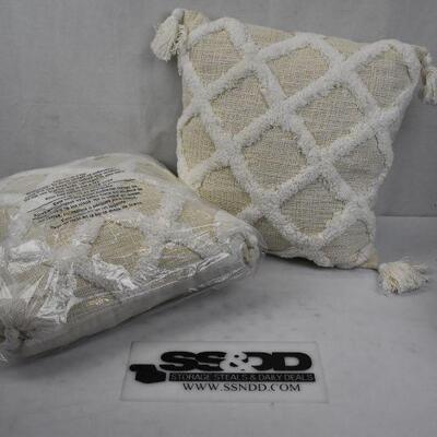 Pair of BH&G Tufted Trellis Decorative Throw Pillows, 20 x 20, Tan and White