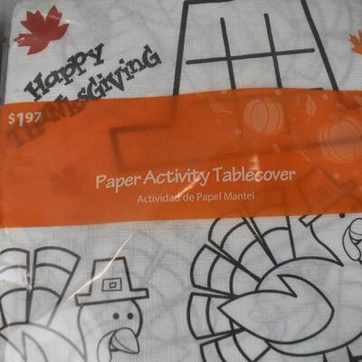 3 pc Tablecloths: 2 Paper Thanksgiving Theme, 1 Plastic Flannelback - New