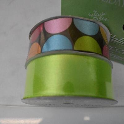 3 pc Ribbon: Christmas Green, Spring Green, Brown with Colorful Polka Dots - New