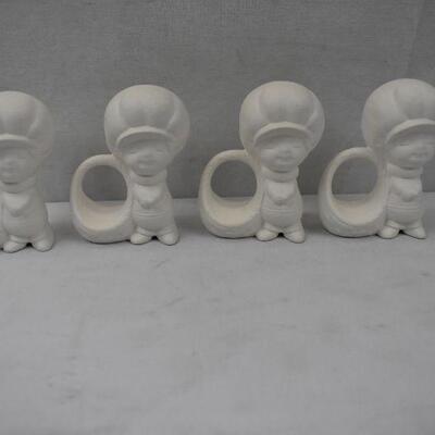 7 pc Plaster Napkin Rings. Kids with Baskets (Easter? Thanksgiving?)