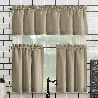 Mainstays Solid Taupe 3 Piece Kitchen Curtain Set - New