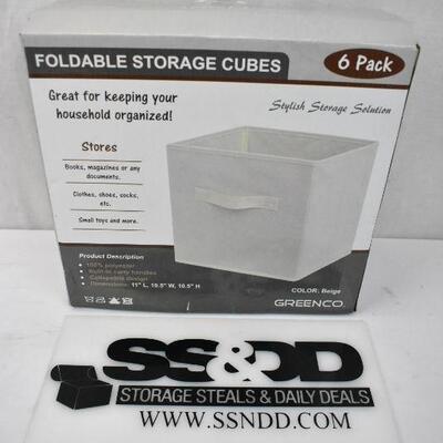 Greenco Foldable Storage Cubes Non-Woven Fabric, 6 Pack, Beige - New