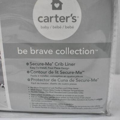 Carters Be Brave Mesh Secure-Me Crib Liner, Blue & Cream. Opened Packaging - New