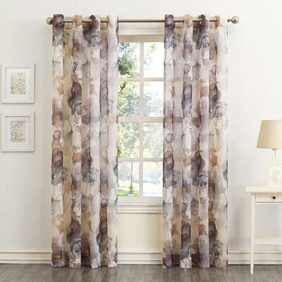No 918 Andorra Watercolor Floral Crushed Voile Texture Sheer Curtain Panel - New