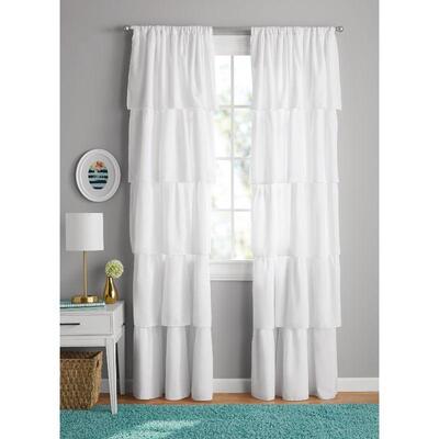 Pair of Your Zone Ruffled Panel Bedroom Curtains, White, 42