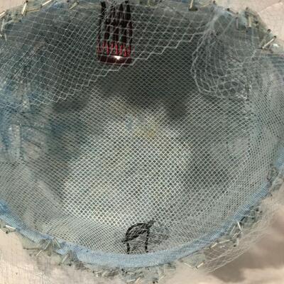 Vintage Pale Blue Iridescent Beaded /Netted Pillbox Hat