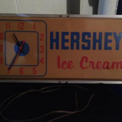 Vintage HERSHEY Duralite Advertising Clock Light 26â€w x 12â€h. LOT A53