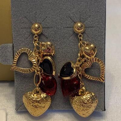 #9 Golden Red Heart Earrings-Avon