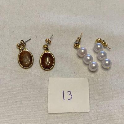 #13 Earrings- 2 Pair Pearl/Brown