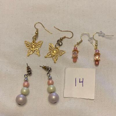 #14 Earrings- 3 Pair Butterfly/Pink/Pearl