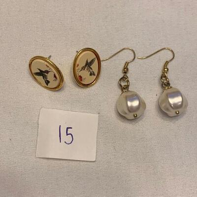 #15 Earrings-2pair Birds/Pearls