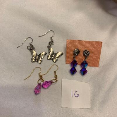 #16 Earrings- 3 Pair Butterfly/Rose/Pink