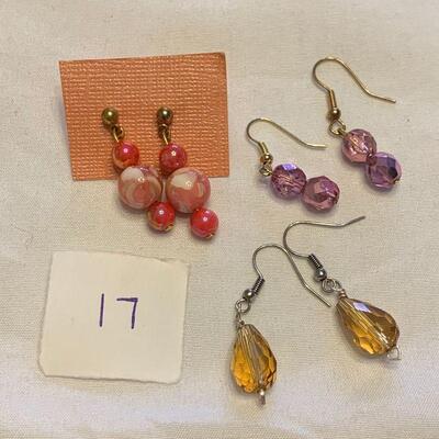 #17 Earrings- 3 Pair Pink/Gold/Purple