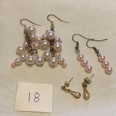 #18 Earrings 3 Pair Pearl