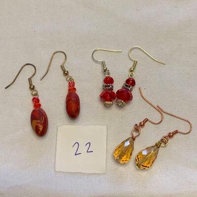 #22 Earrings 3 Pair Red/Pink/Gold