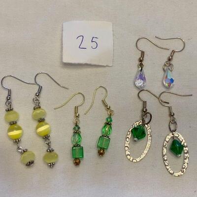 #25 Earrings 4 Pair Green/Yellow/Irr