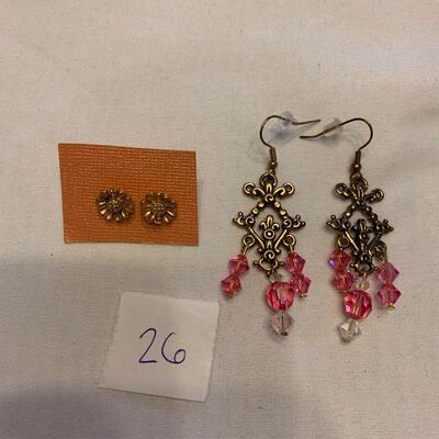 #26 Earrings 2 Pair Gold/Pink