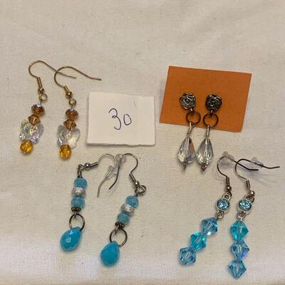 #30 Earrings 4 Pair Blue/Gold