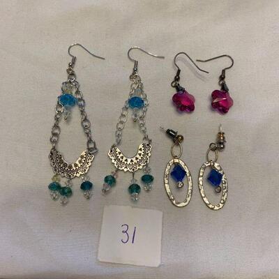 #31 Earrings 3 Pair Blue/Purple