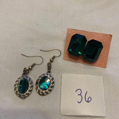 #36 Earrings 2 Pair Bluegreen