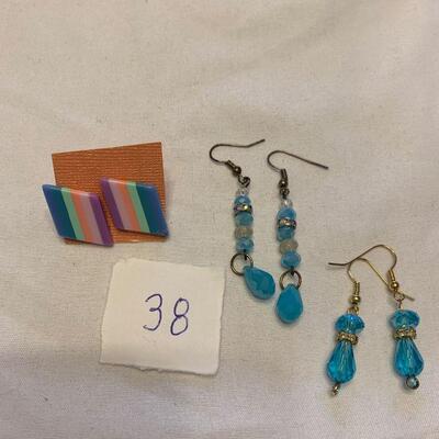 #38 Earrings 3 Pair Blue/Multi