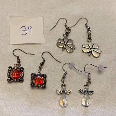 #39 Earrings 3 Pair Clover/Angel/Red