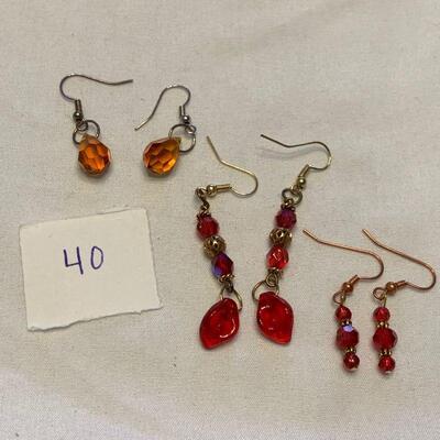 #40 Earrings 3 Pair Red/Orange