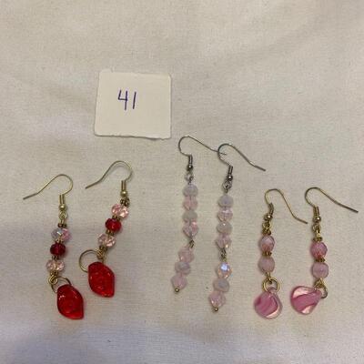 #41 Earrings 3 Pair Pink/Red