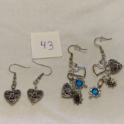 #43 Earrings 2 Pair Heart/Blue