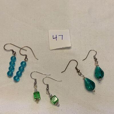 #47 Earrings 3 Pair Green/Blue