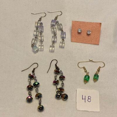 #48 Earrings 4 Pair Green/Multi/Diamond
