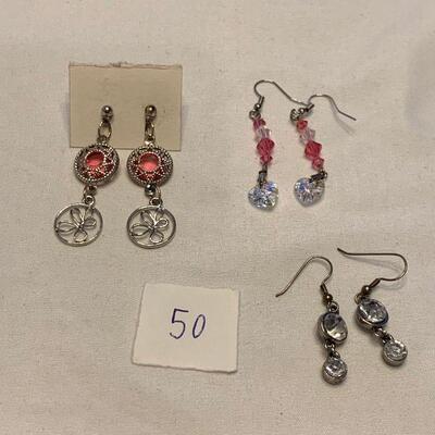 #50 Earrings 3 Pair Silver/Pink