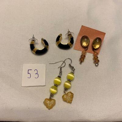 #53 Earrings 3 Pair Yellow/Gold